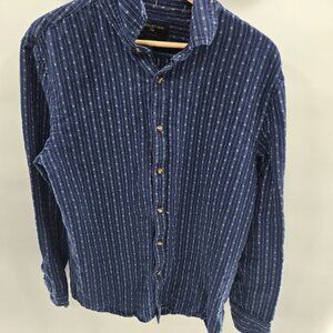 Banana Republic Blue Stripped Linen/Cotton Blend Long Sleeved Button Down Medium